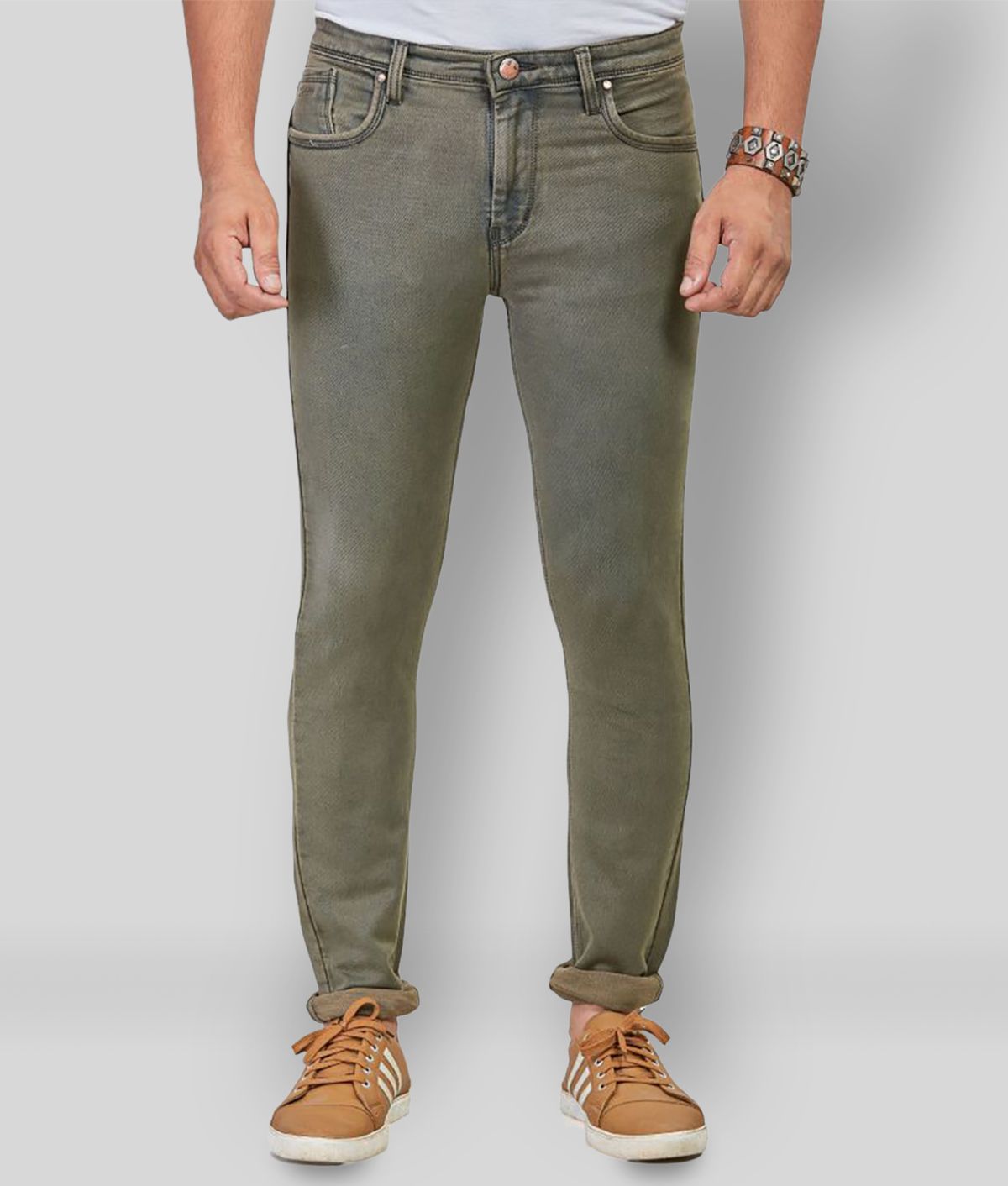 HJ HASASI - Olive Green Cotton Blend Regular Fit Men's Jeans ( Pack of 1 )