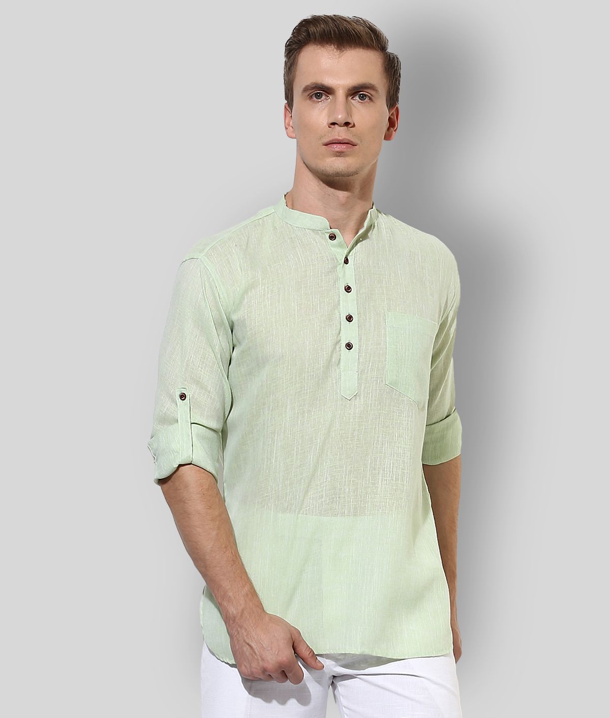     			Hangup - Green Linen Men's Kurta ( Pack of 1 )