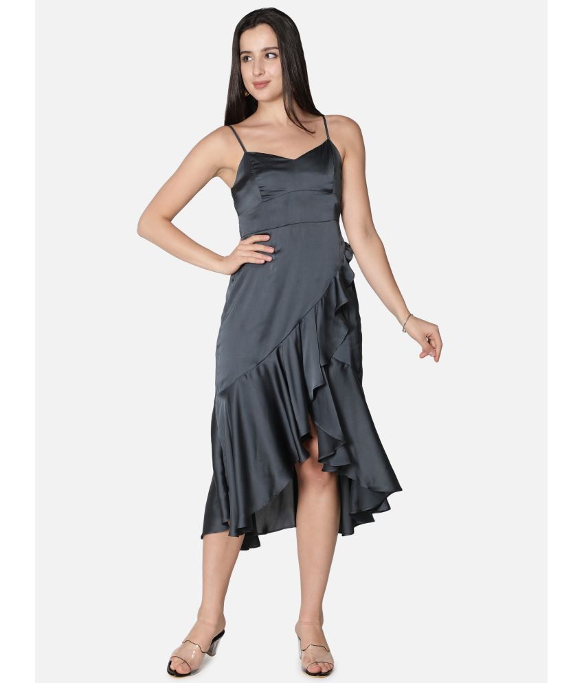     			NUEVOSDAMAS - Grey Satin Women's Asymmetric Dress ( Pack of 1 )