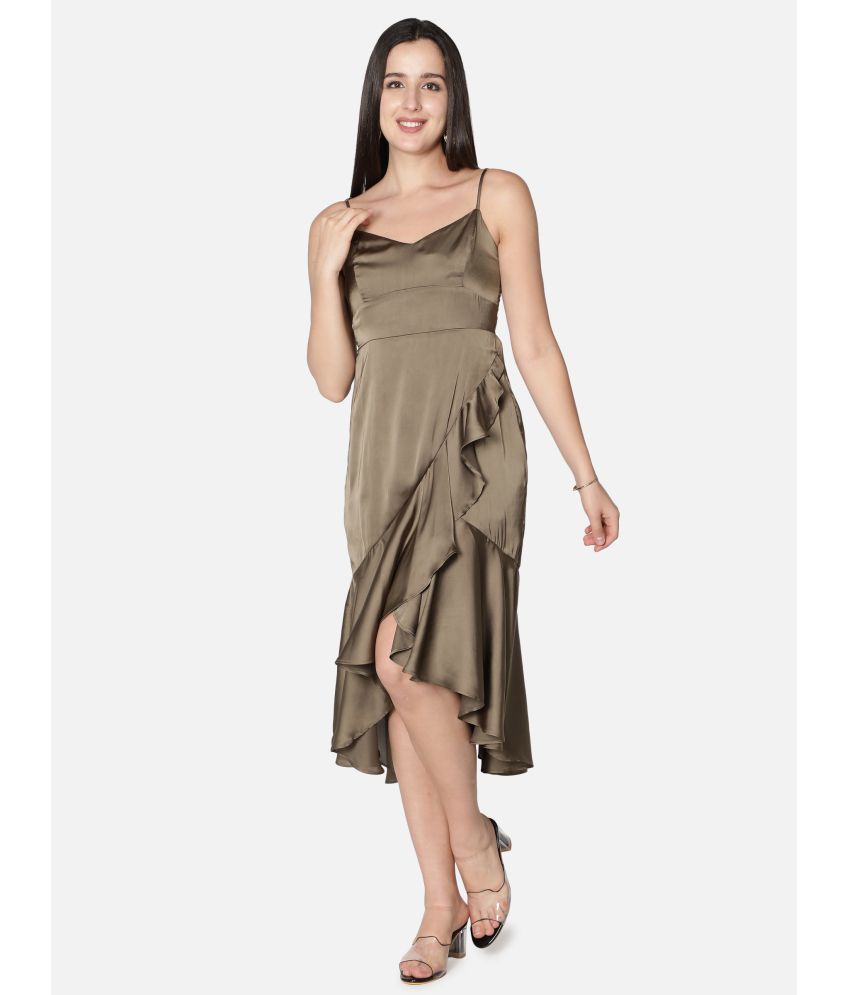     			NUEVOSDAMAS - Olive Satin Women's Asymmetric Dress ( Pack of 1 )