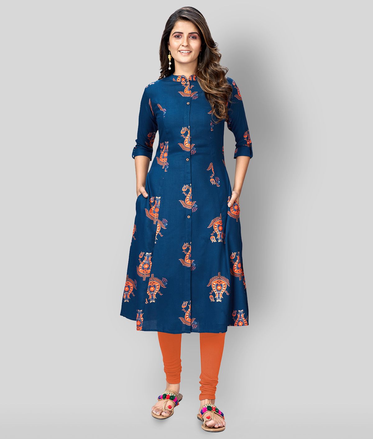     			Vbuyz - Blue Rayon Women's Front Slit Kurti ( Pack of 1 )