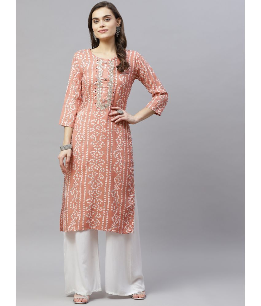     			miravan - Peach Rayon Women's Straight Kurti ( Pack of 1 )