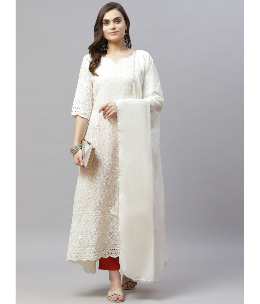     			miravan - White Cotton Women's Anarkali Kurti ( Pack of 1 )