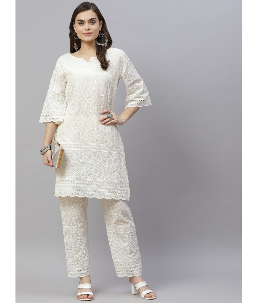     			miravan - White Straight Cotton Women's Stitched Salwar Suit ( Pack of 1 )