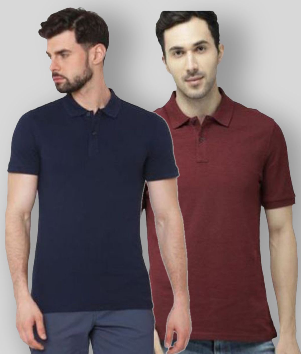     			FASHION365 - Navy Blue Cotton Blend Slim Fit Men's Polo T shirt ( Pack of 2 )