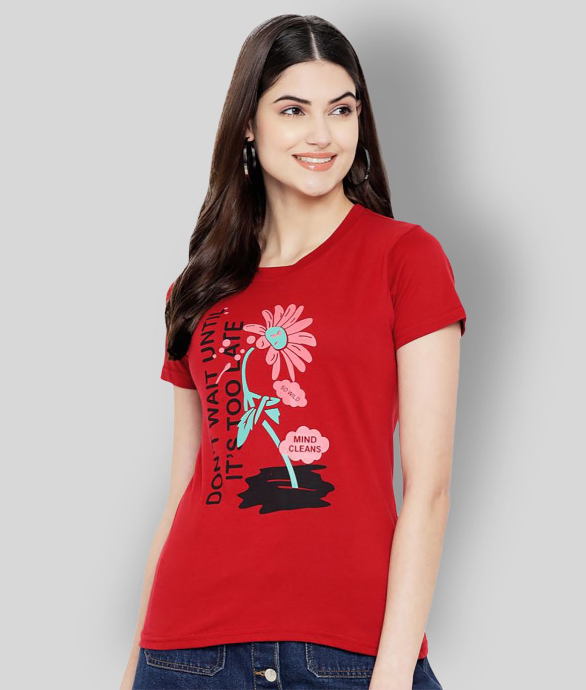     			Fabflee - 100% Cotton Regular Red Women's T-Shirt ( Pack of 1 )