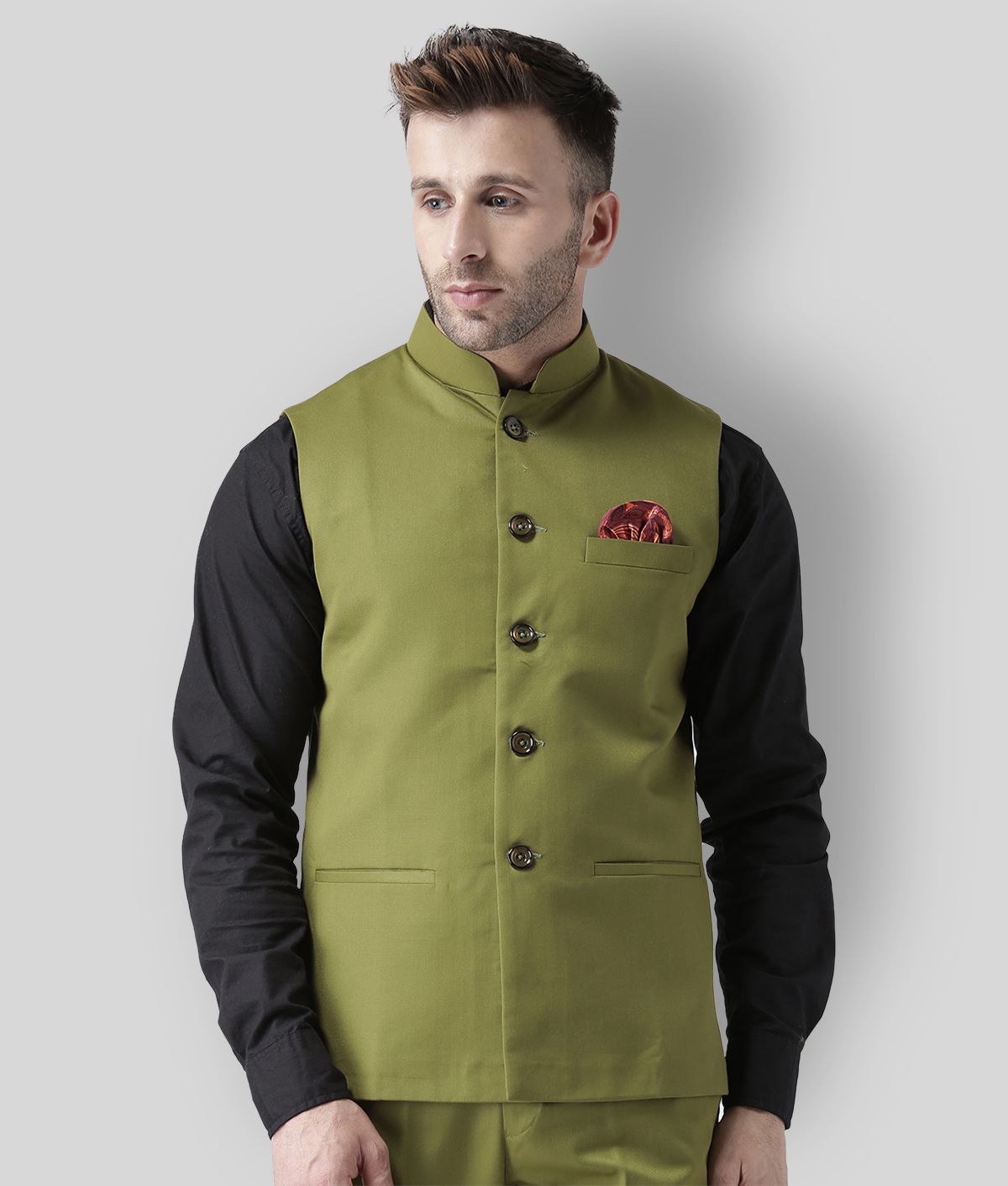     			Hangup Green Polyester Blend Nehru Jacket