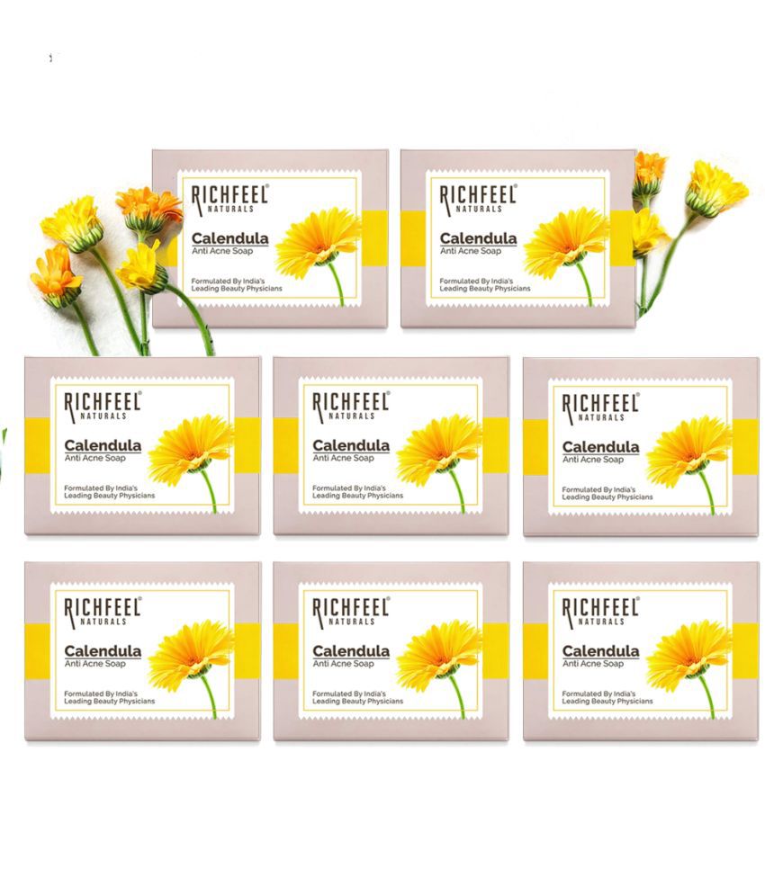     			Richfeel Calendula Anti Acne Soap 75 G Pack of 8 | Removes Tan| Skin Brightening| Reduces Marks & Blemishes