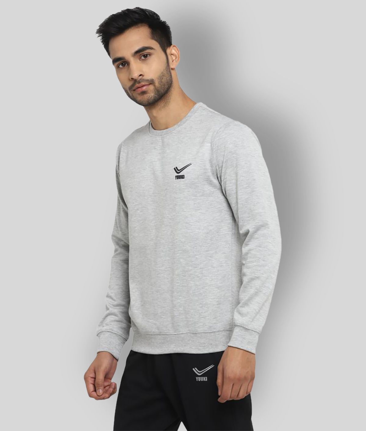     			YUUKI Grey Polyester Sweatshirt