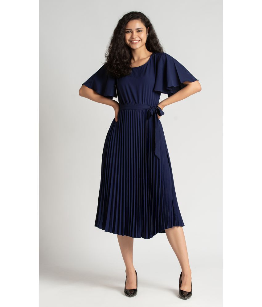     			aask - Navy Crepe Women's Fit & Flare Dress ( Pack of 1 )