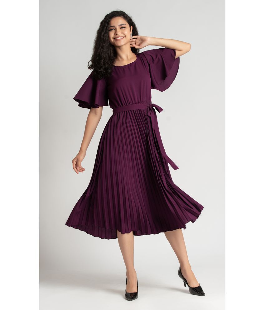     			aask - Wine Crepe Women's Fit & Flare Dress ( Pack of 1 )