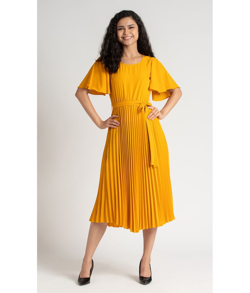     			aask - Yellow Crepe Women's Fit & Flare Dress ( Pack of 1 )