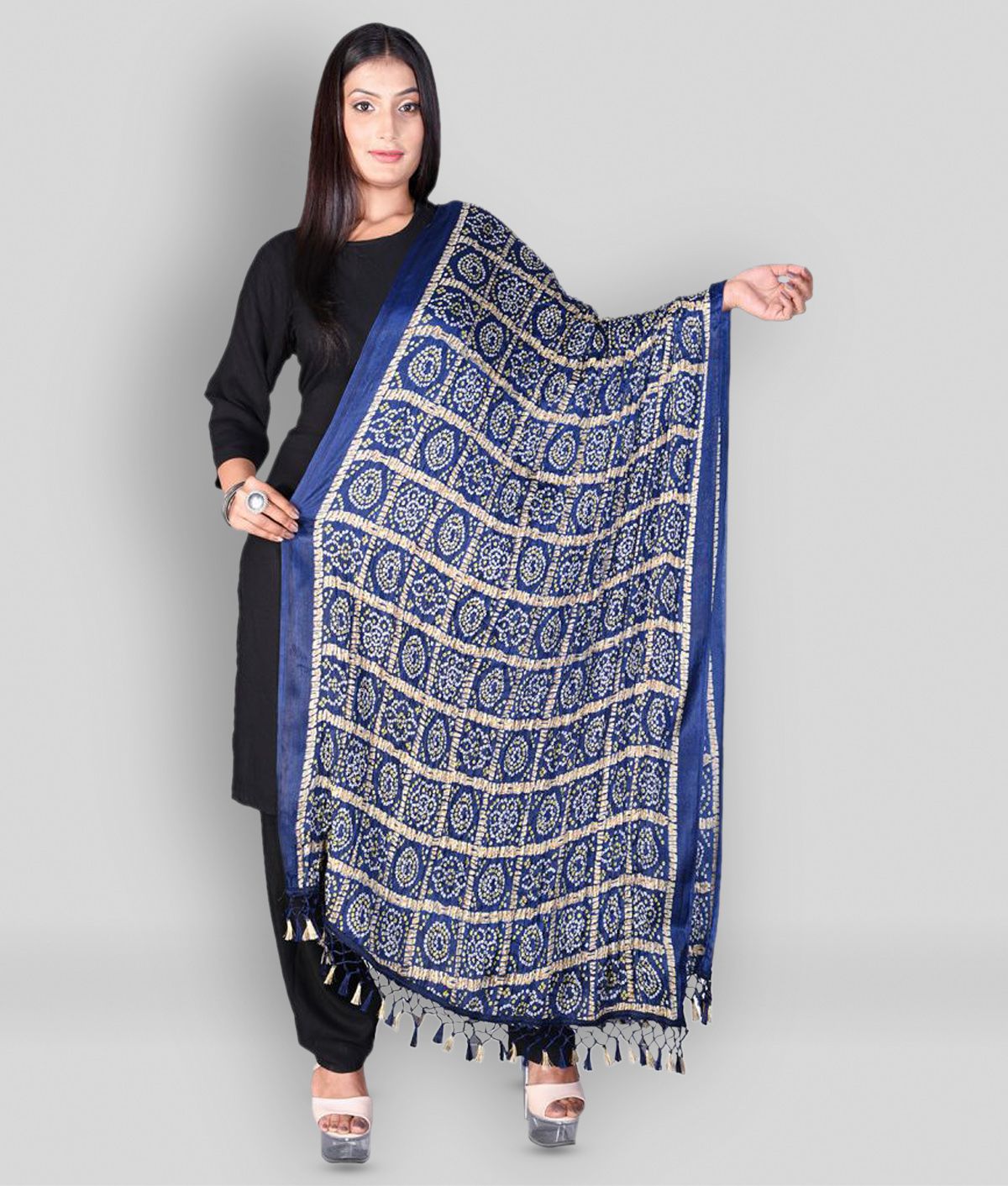     			Apratim Blue Banarasi Silk Bandhej Dupatta - Single