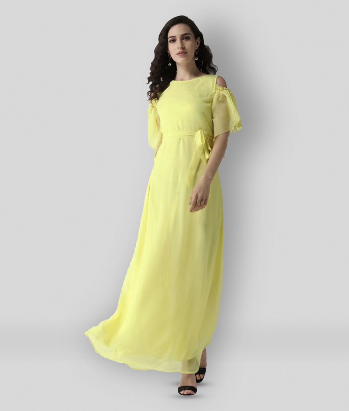 La Zoire - Yellow Georgette Women's A-line Dress ( Pack of 1 )