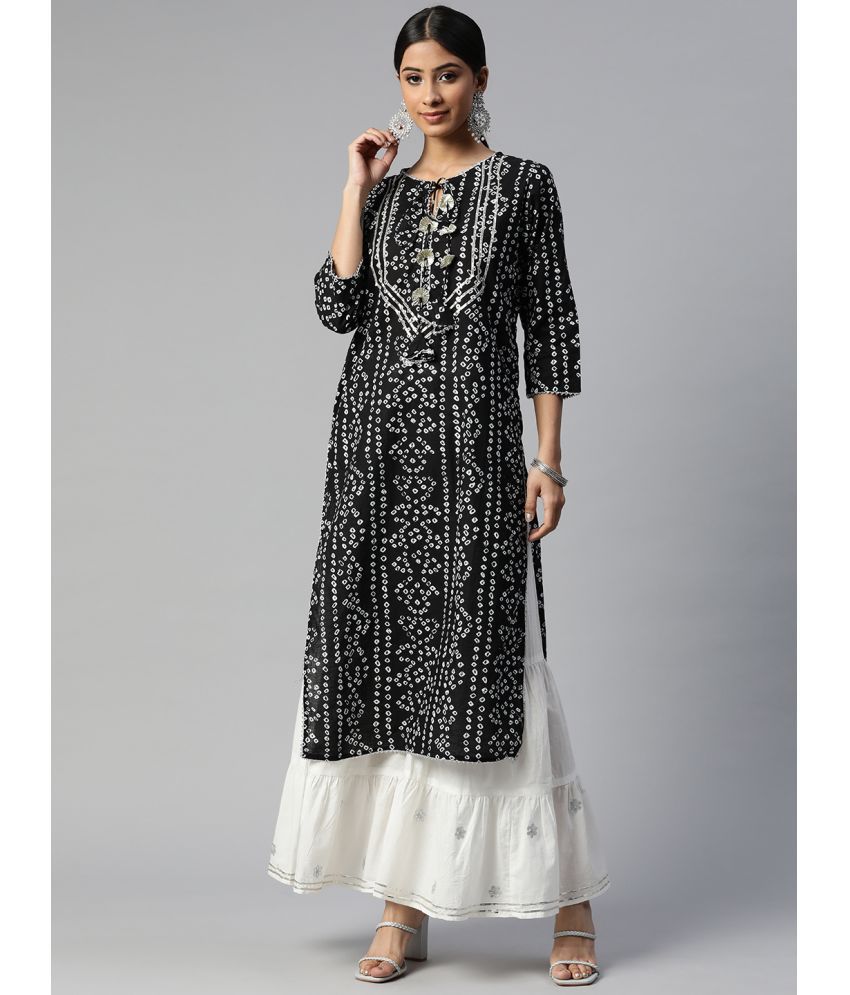     			SVARCHI - Black Straight Cotton Women's Stitched Salwar Suit ( Pack of 1 )