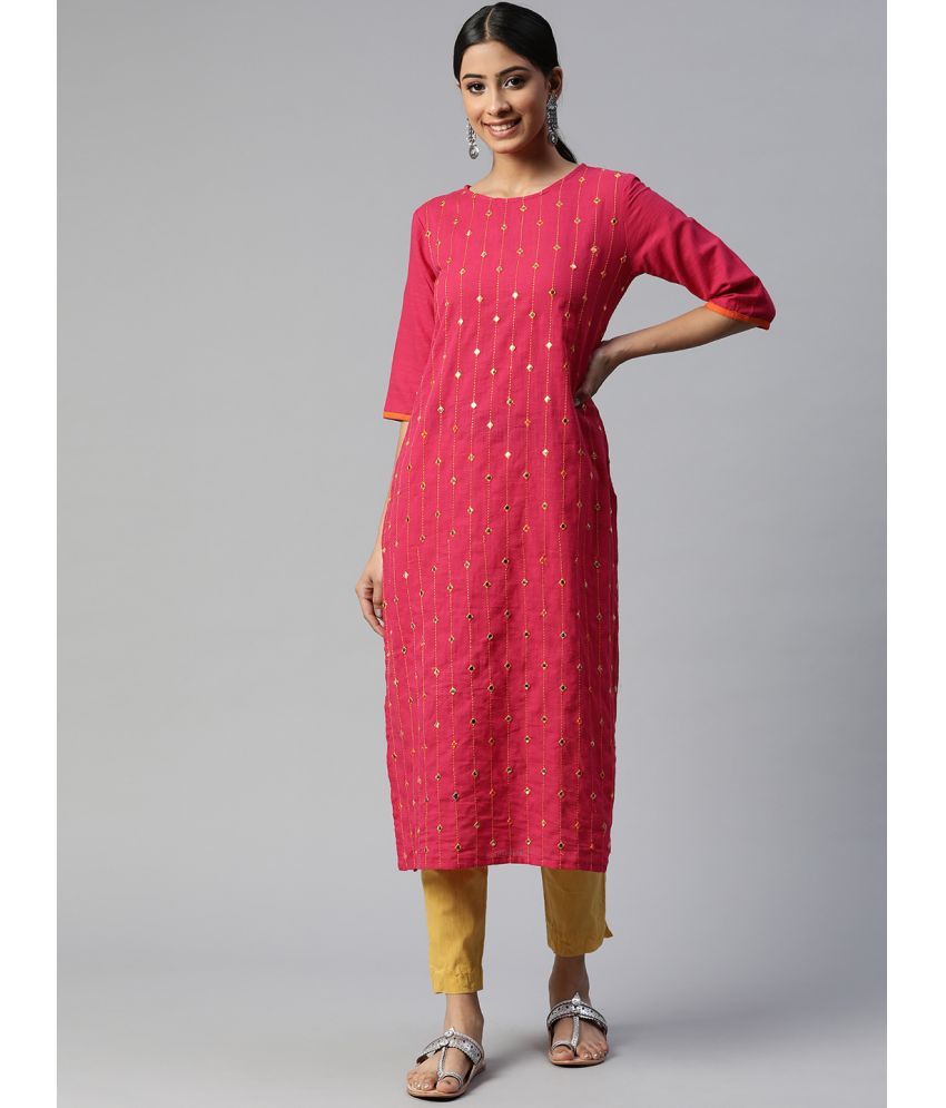     			SVARCHI - Pink Cotton Women's Straight Kurti ( Pack of 1 )