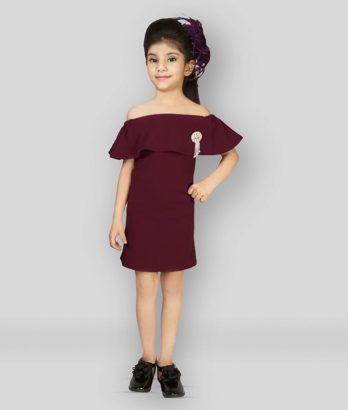     			Addyvero - Maroon Cotton Blend Girl's A-line Dress ( Pack of 1 )