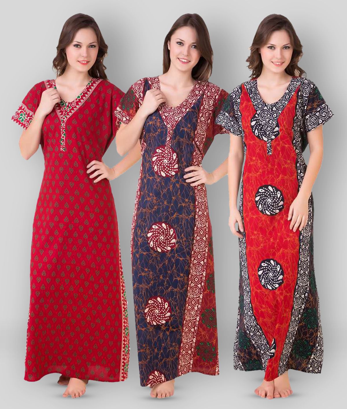     			Masha - Multicolor Cotton Women's Nightwear Nighty & Night Gowns ( Pack of 3 )