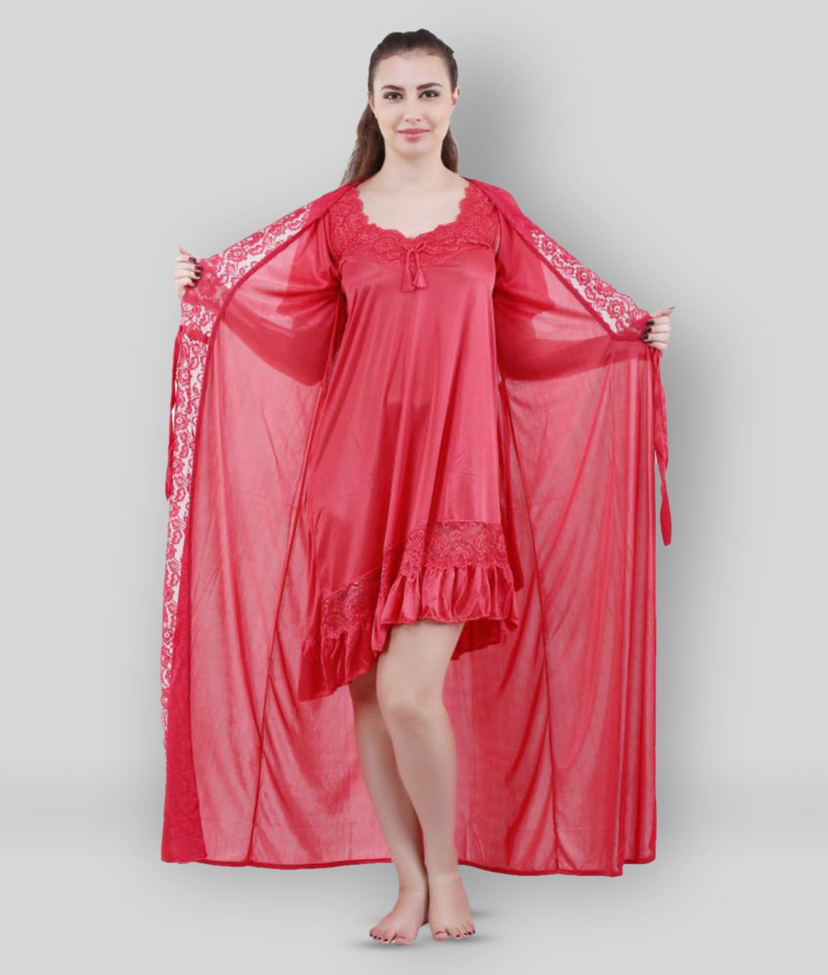     			Romaisa - Red Satin Women's Nightwear Nighty & Night Gowns ( Pack of 1 )