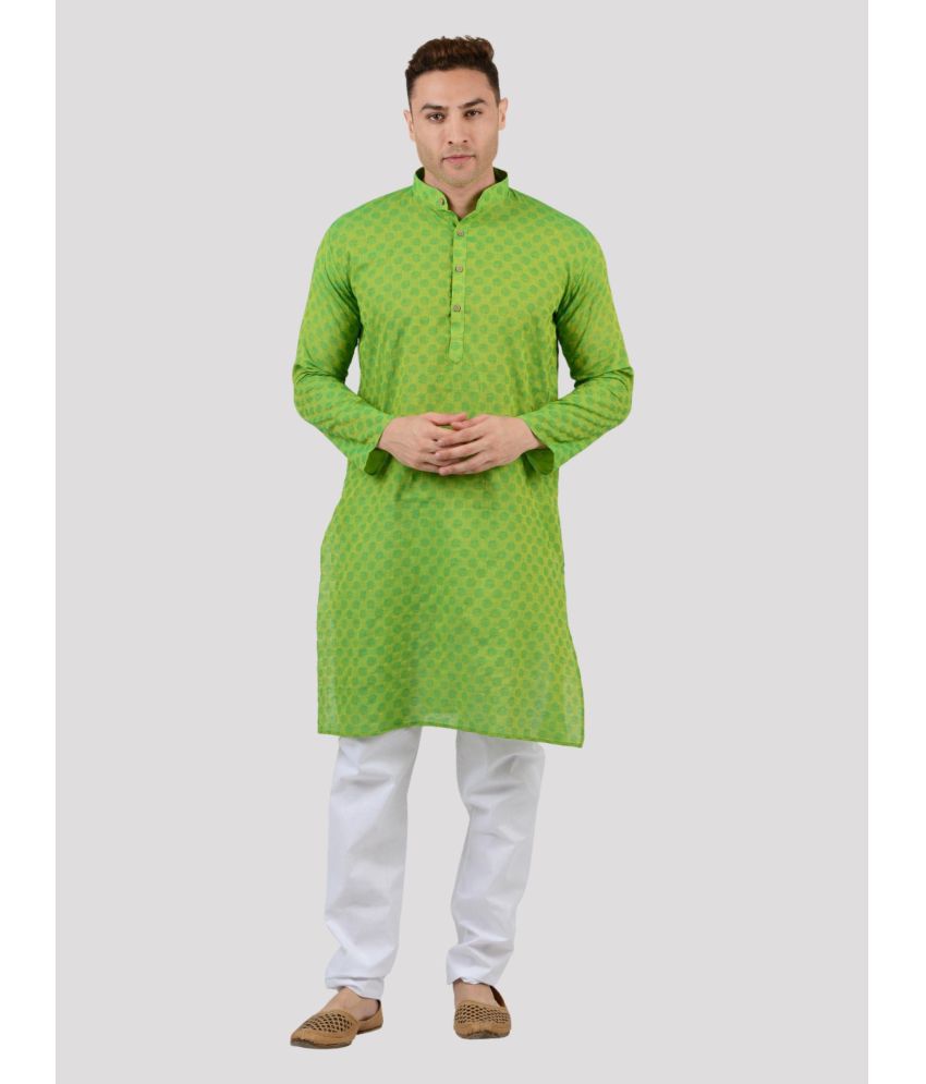 M Maharaja Green Cotton Kurta Pyjama Set