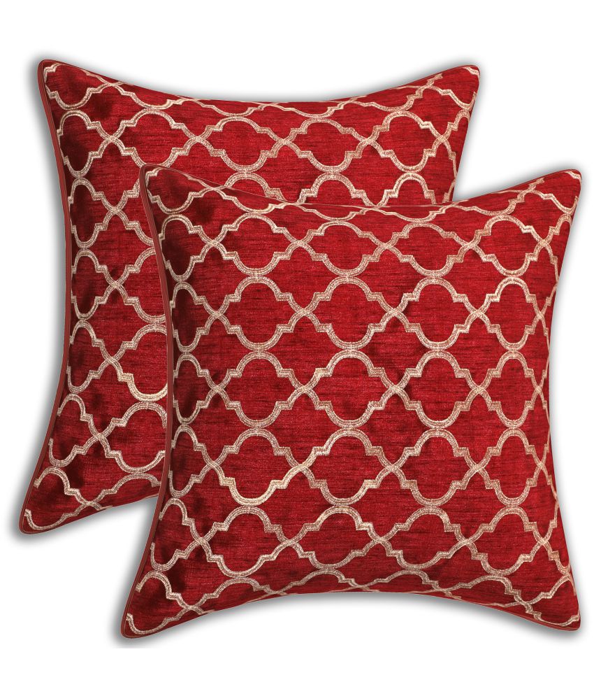     			INDHOME LIFE - Maroon Set of 2 Silk Square Cushion Cover