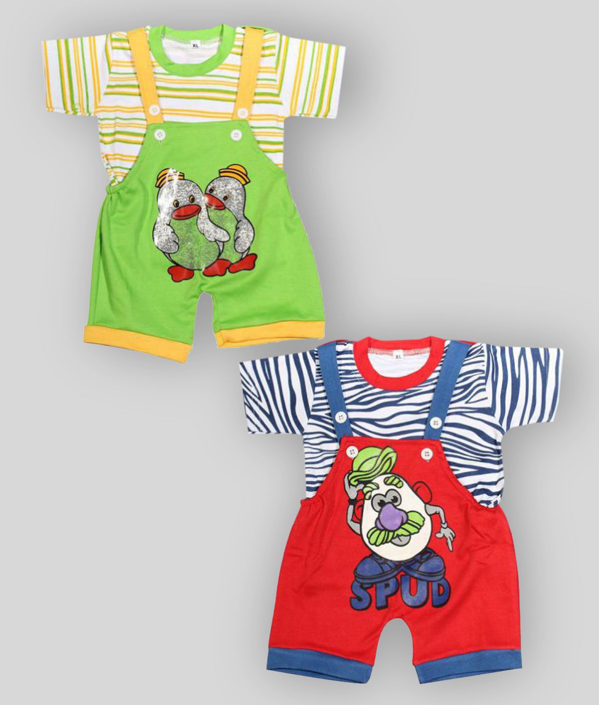     			Babeezworld - Multi Color Cotton Dungarees For Baby Boy ( Pack of 2 )