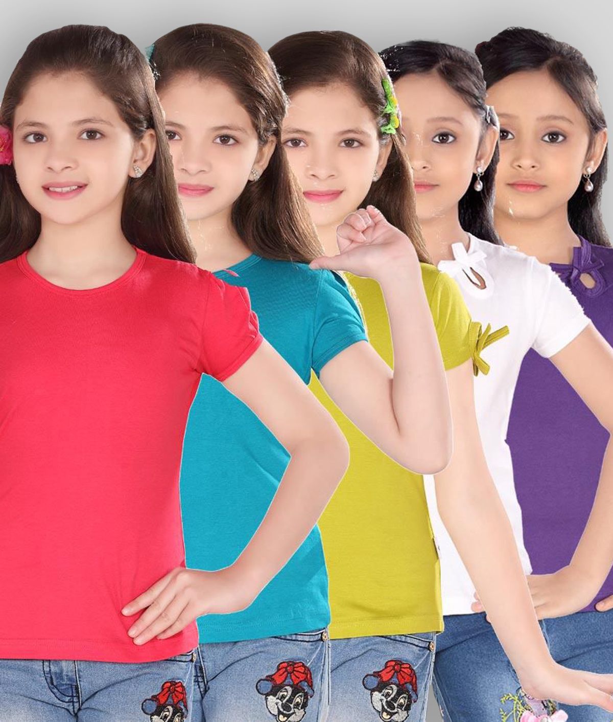     			Sini Mini - Blue Cotton Girl's T-Shirt ( Pack of 5 )