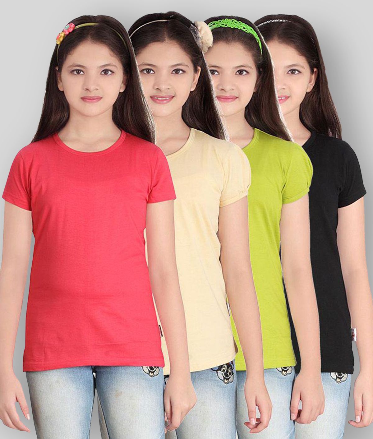     			Sini Mini - Multicolor Cotton Girl's T-Shirt ( Pack of 4 )