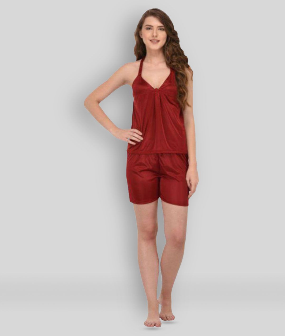     			You Forever - Red Satin Women's Nightwear Nightsuit Sets ( Pack of 1 )