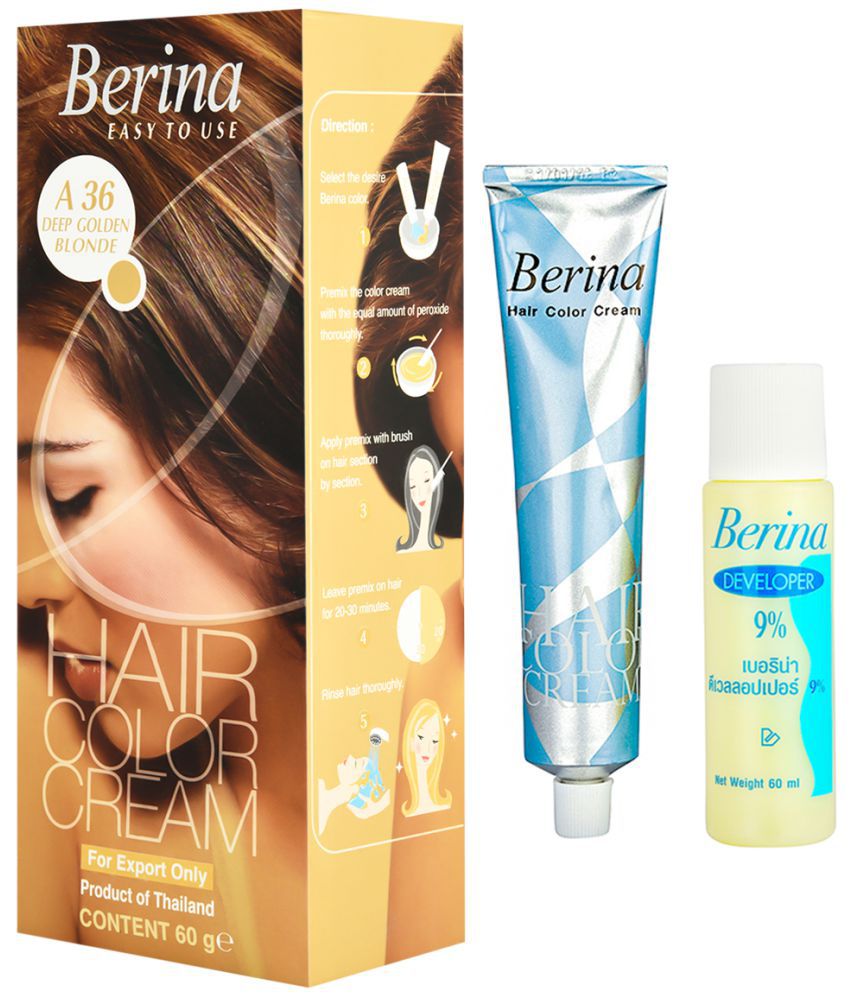 Berina Hair Color Cream A36 Long Lasting Shine Permanent Hair Deep Golden  Blonde for Women & Men 60 g Pack of 1: Buy Berina Hair Color Cream A36 Long  Lasting Shine Permanent