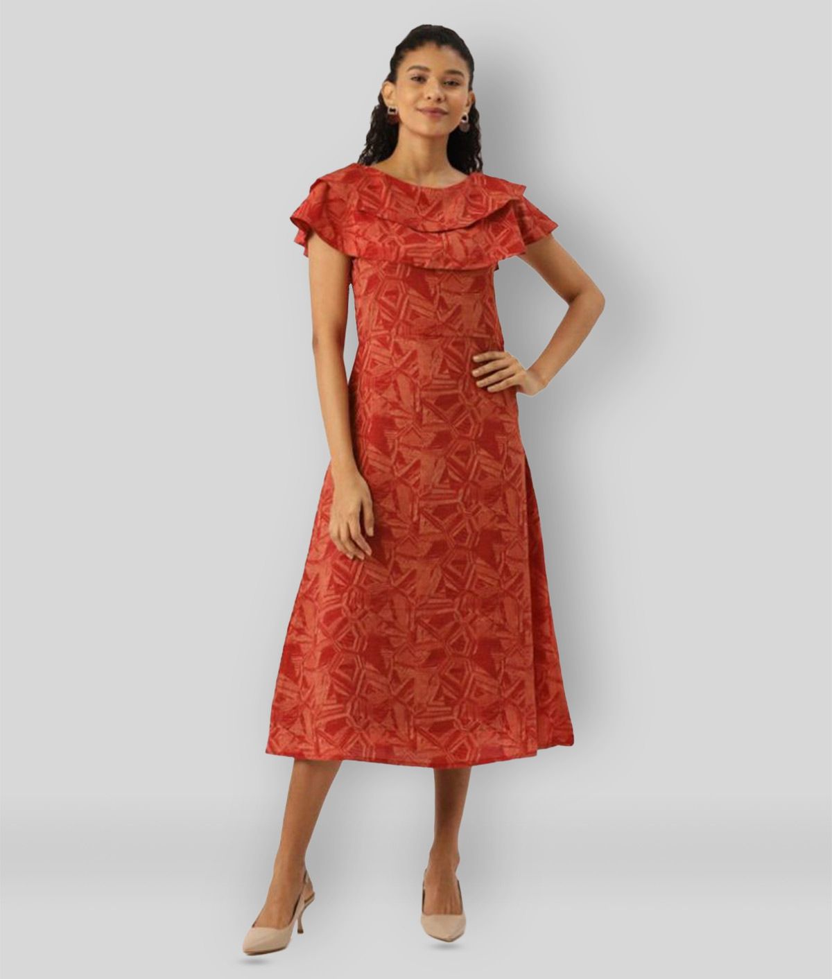 Cottinfab - Rust Crepe Women's A- line Dress ( Pack of 1 )