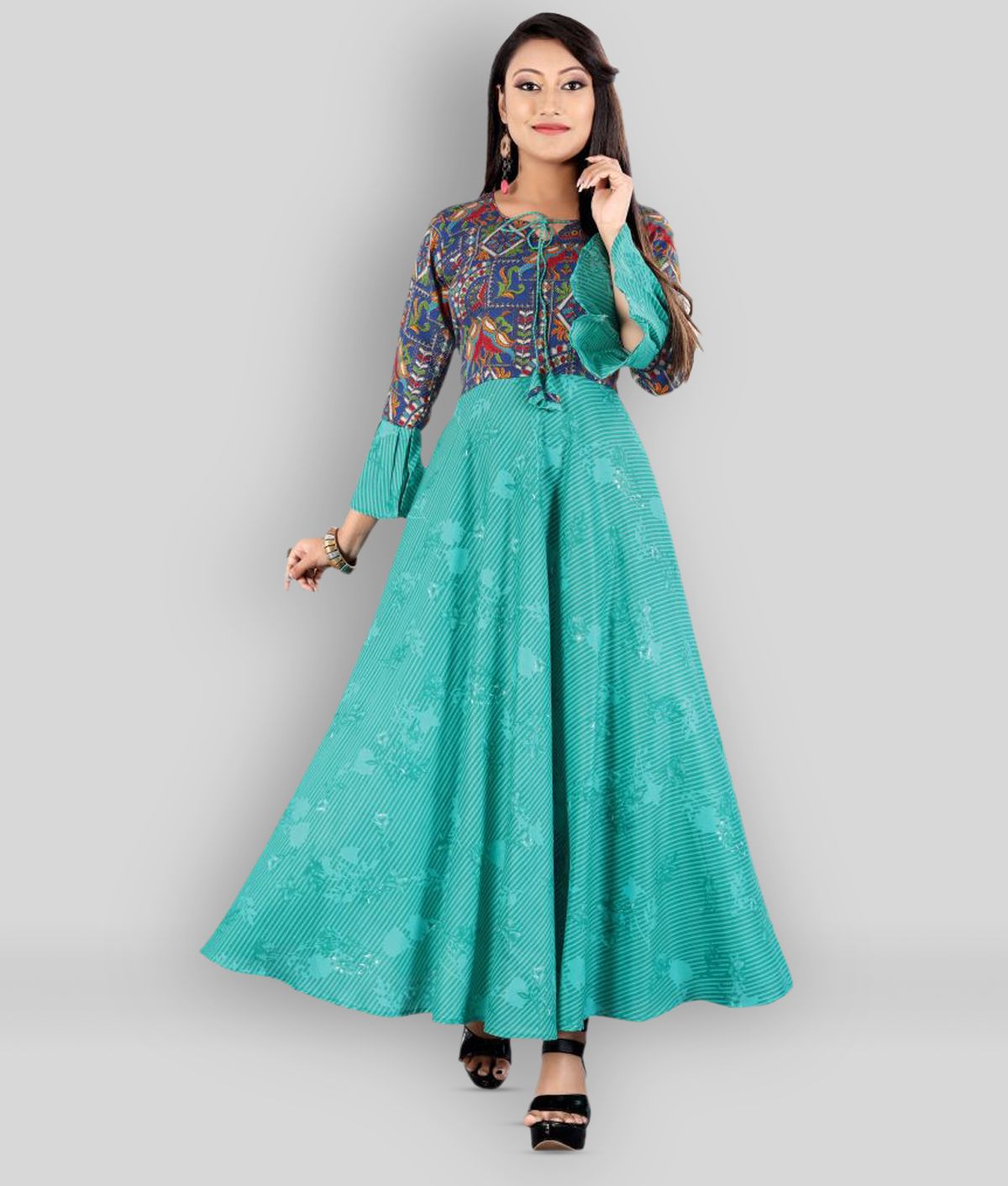     			MEESORRA - Blue Rayon Women's Anarkali Kurti ( Pack of 1 )