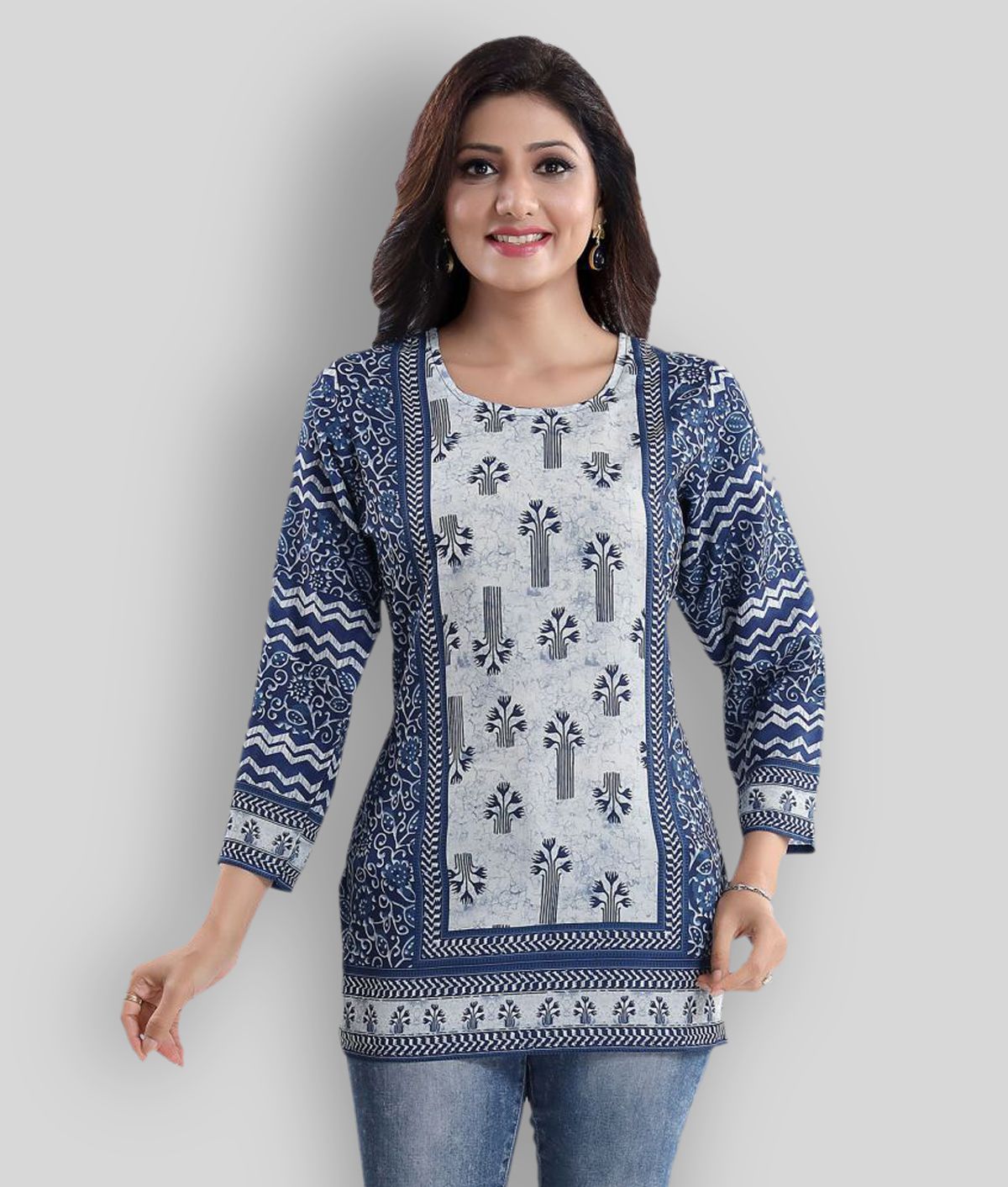     			Meher Impex - Blue Crepe Women's Straight Kurti ( Pack of 1 )