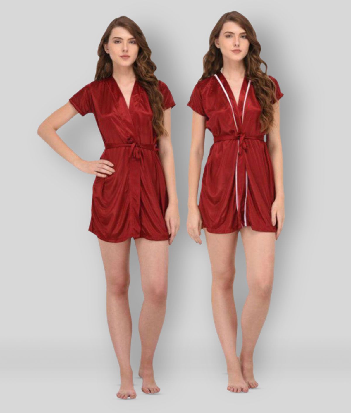     			You Forever - Maroon Satin Women's Nightwear Robes ( Pack of 2 )