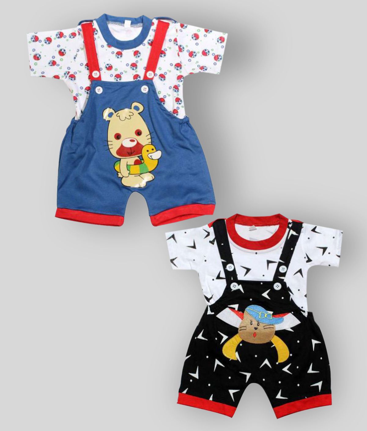     			babeezworld dungaree for Boys & Girls casual printed pure cotton-Pack of 2 (9101990001218; Multi Colour)