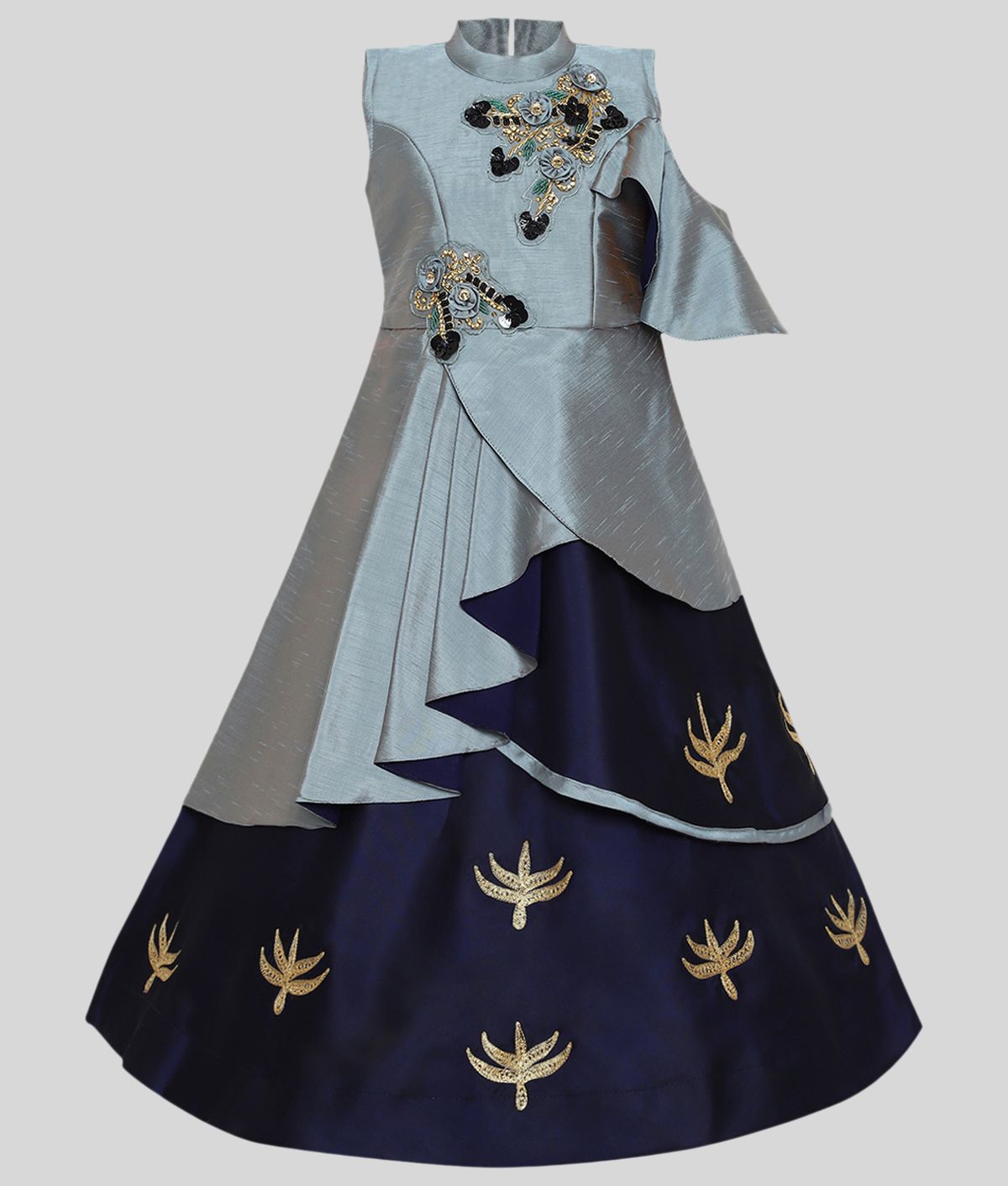 Buy Aarika - Grey Silk Girl's A-line 