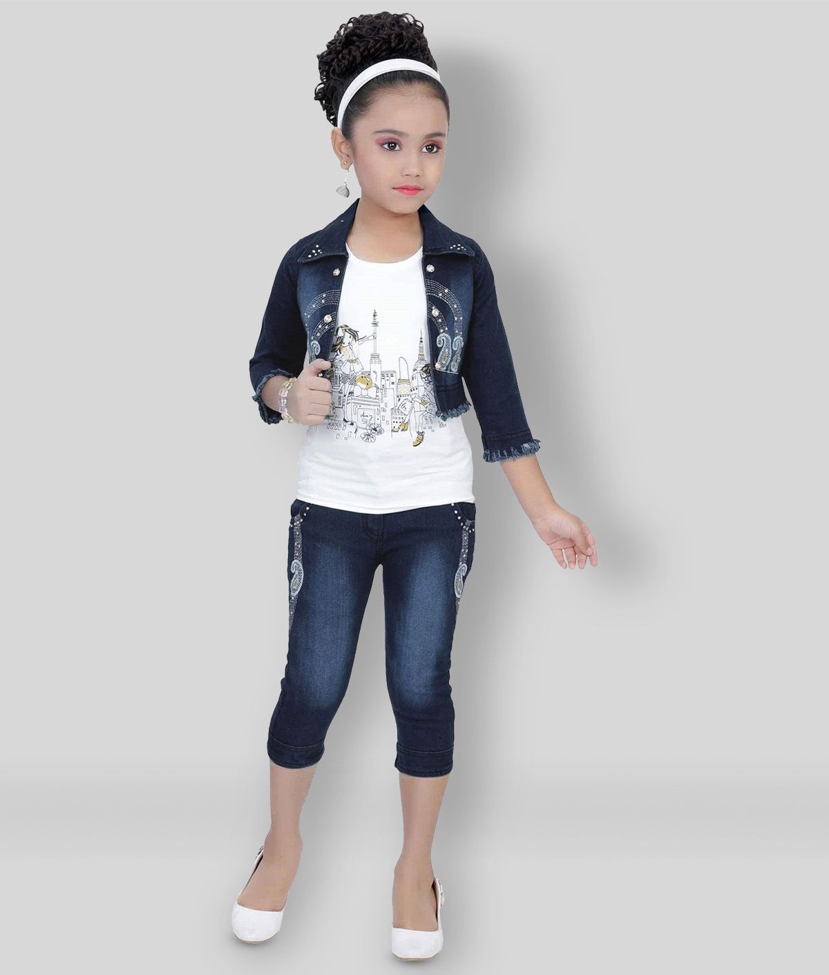     			Arshia Fashions - Black Denim Girl's Top With Jacket With Capris ( Pack of 1 )