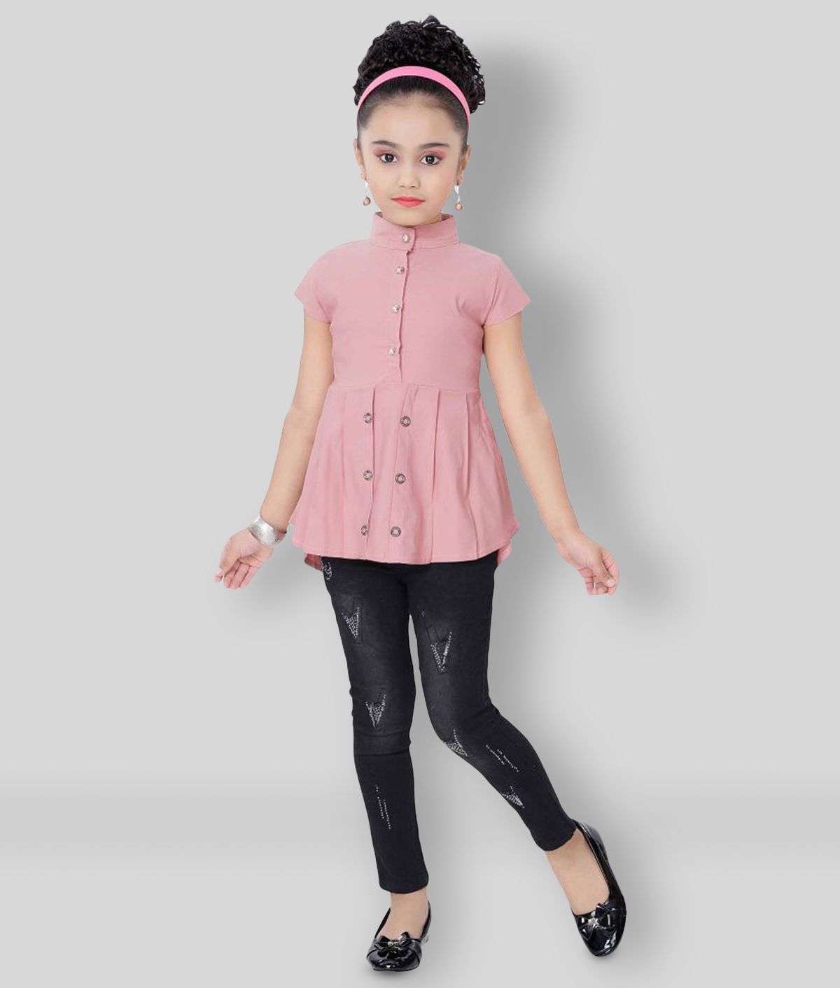     			Arshia Fashions - Pink Cotton Blend Girl's Top With Jeans ( Pack of 1 )