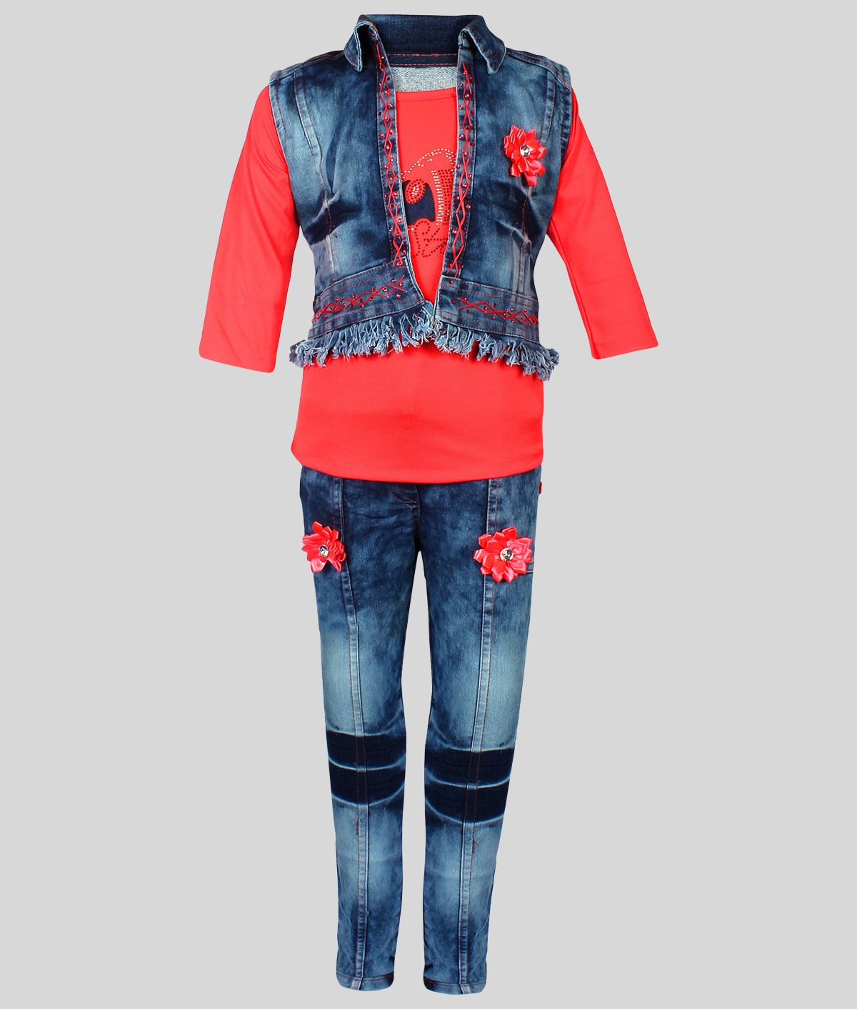     			Arshia Fashions - Red Denim Girl's Top With Jacket With Jeans ( Pack of 1 )