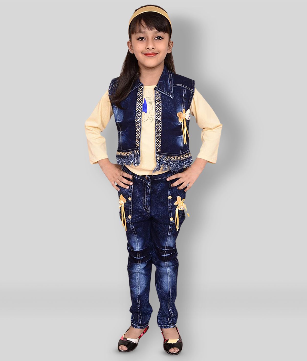     			Arshia Fashions - Yellow Denim Girl's Top With Jacket With Jeans ( Pack of 1 )
