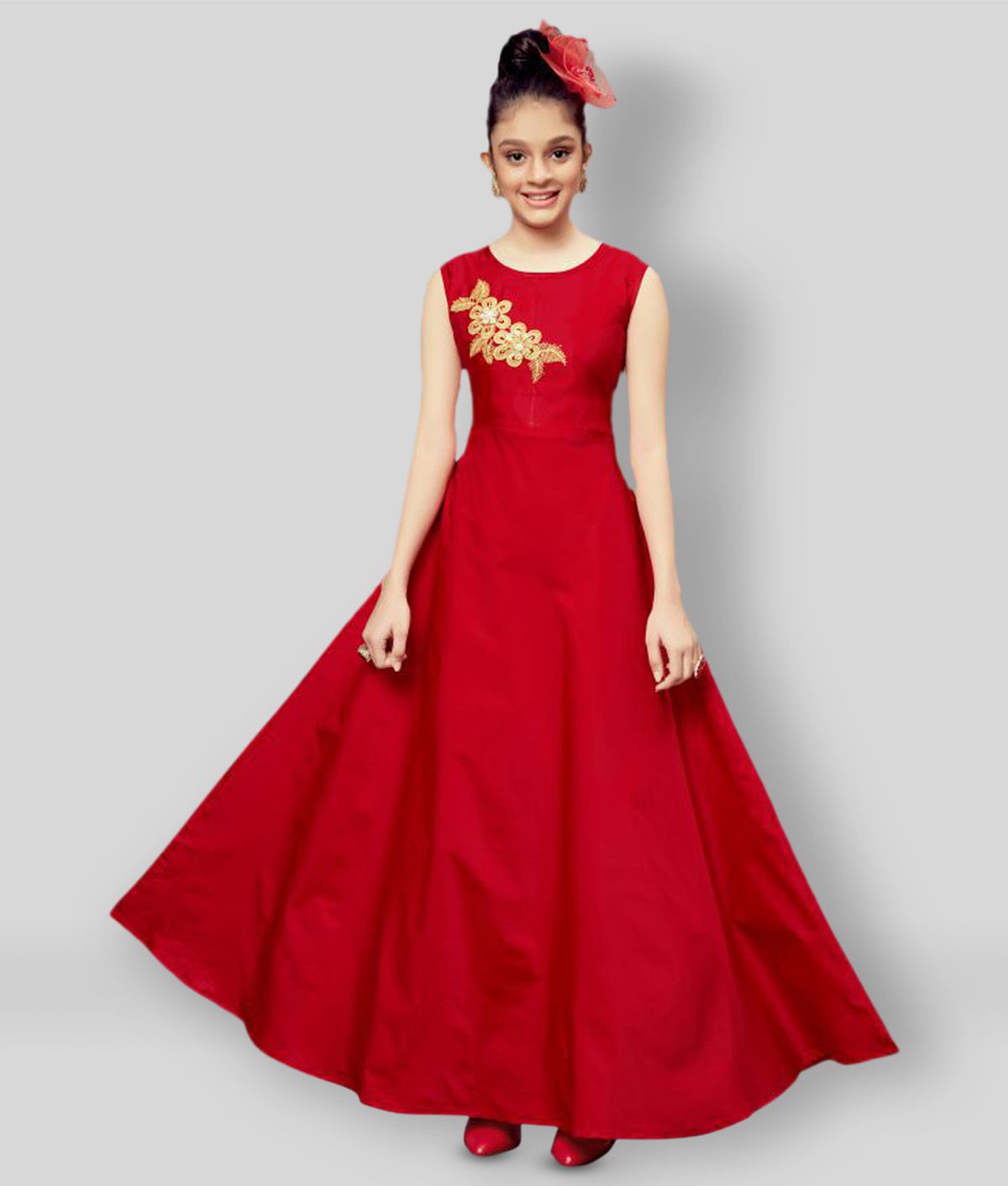     			Fashion Dream - Red Satin Girl's Gown ( Pack of 1 )