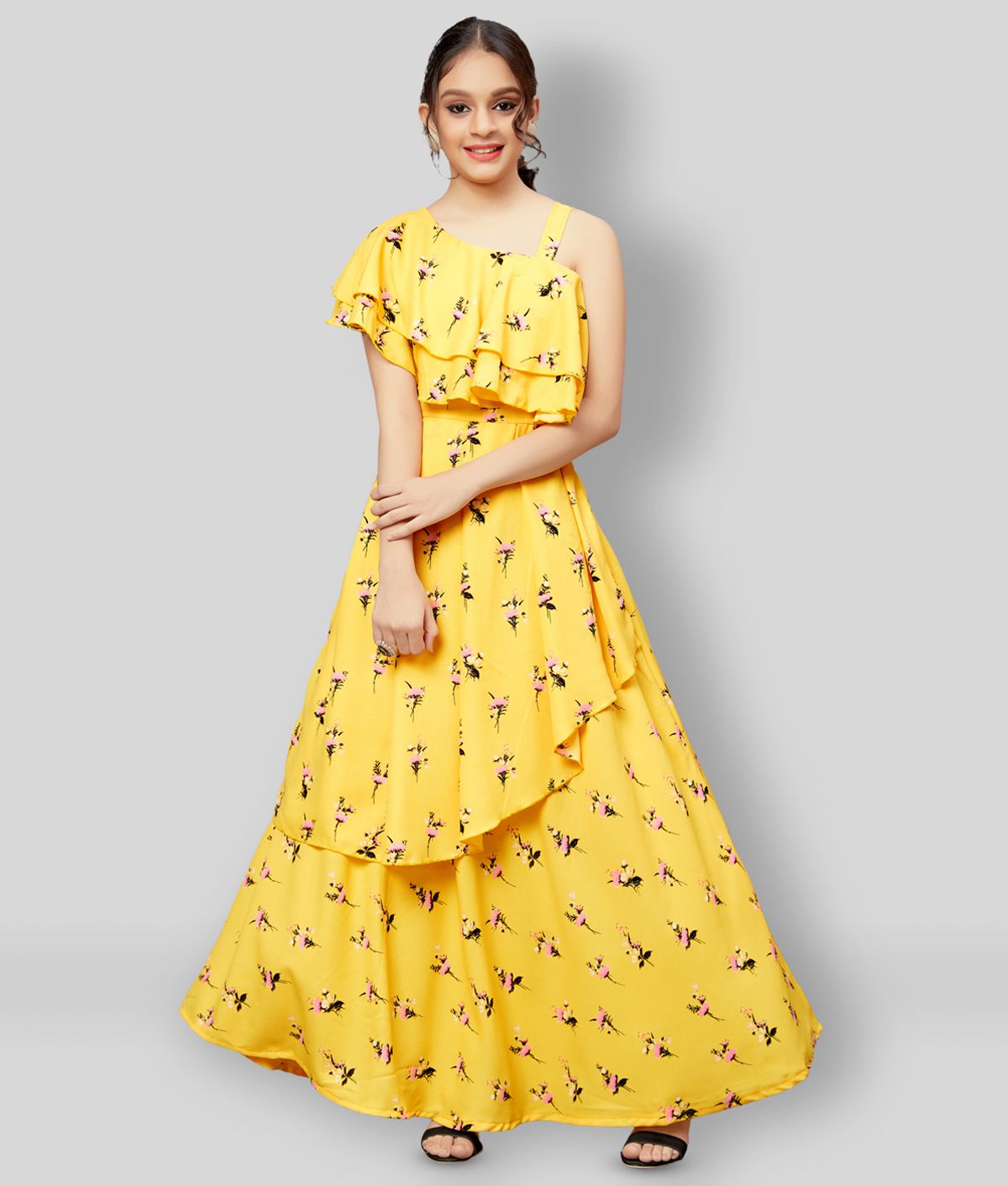     			Fashion Dream - Yellow Crepe Girl's A-line Dress ( Pack of 1 )