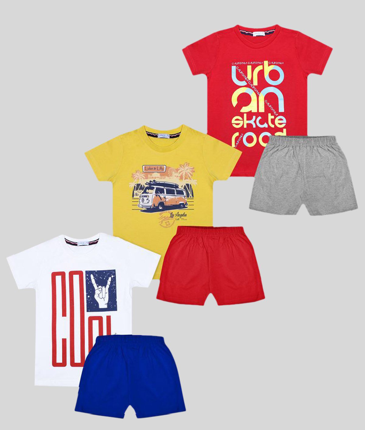 Luke and Lilly - Multi Cotton Boy's T-Shirt & Shorts ( Pack of 3 )
