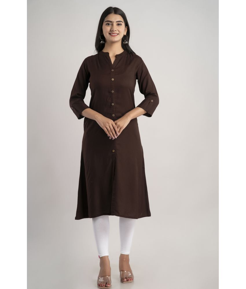     			MAUKA - Brown Rayon Women's Front Slit Kurti ( Pack of 1 )