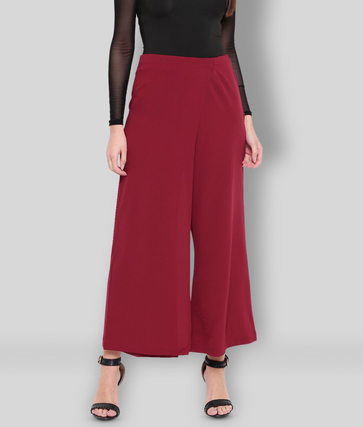 Rare - Maroon Polyester Wide Leg Fit Women's Casual Pants  ( Pack of 1 )