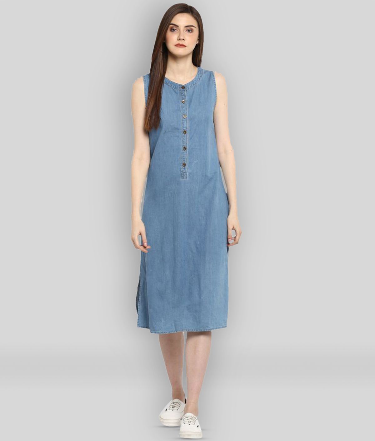 StyleStone - Blue Denim Women's Fit & Flare Dress ( Pack of 1 )
