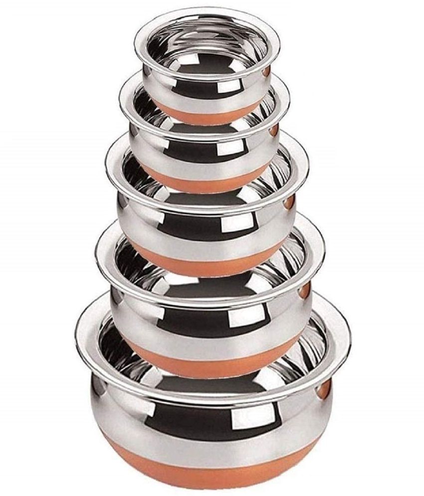    				LEROYAL-5 Pcs Copper Bottom Serving Handi Set (500ml , 750ml, 1000ml, 1350ml & 1900ml)
