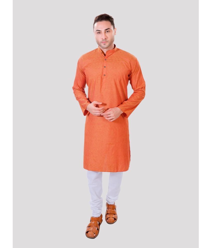     			Maharaja - Orange Linen Regular Fit Men's Kurta Pyjama Set ( Pack of 1 )