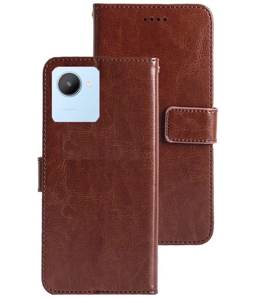     			Kosher Traders - Brown Leather Flip Cover Compatible For Realme C30 ( Pack of 1 )