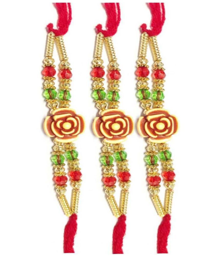     			Purvani Rakhi Set Multicolour With Roli chawal & Card Pack of 3